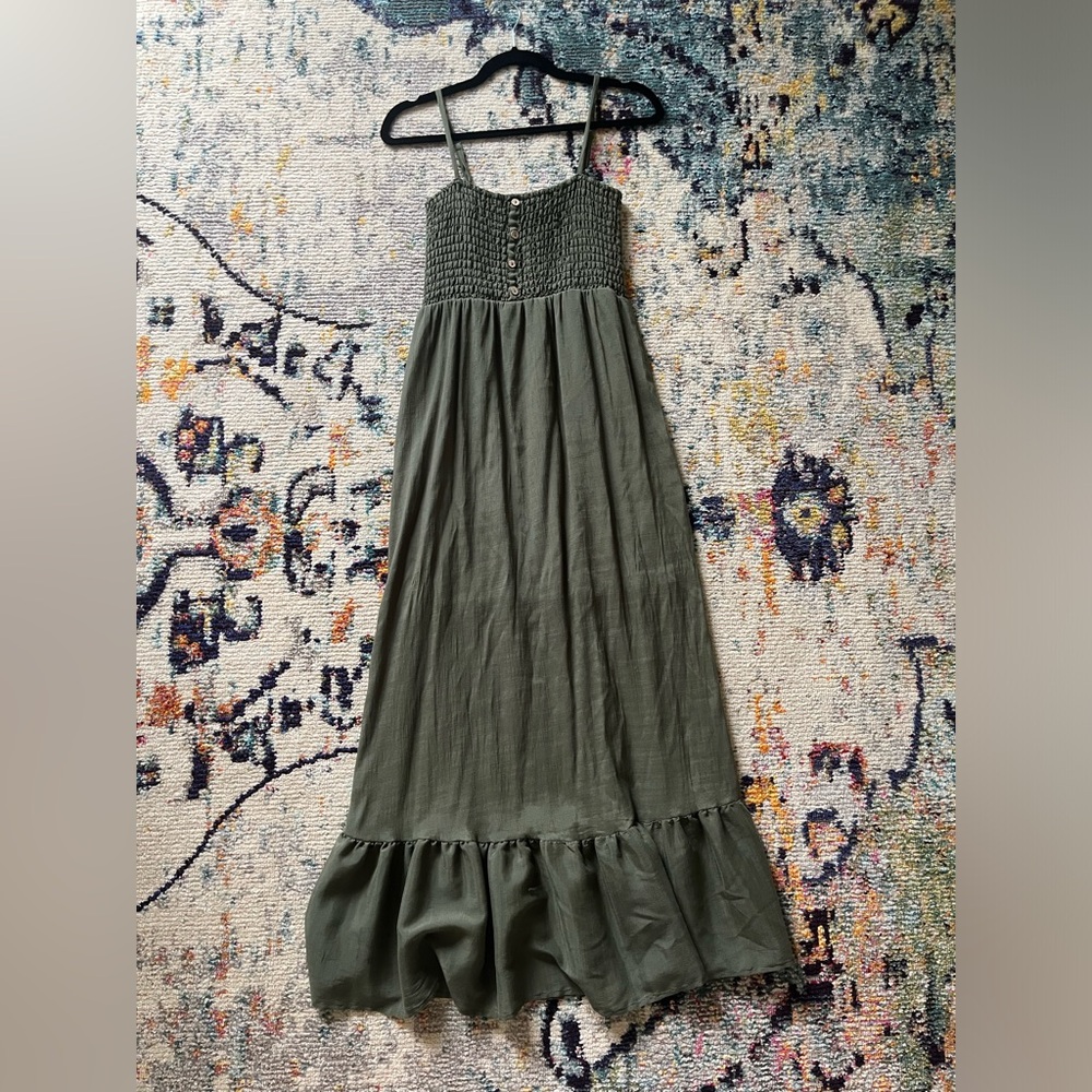 Auw Sleeveless Sundress Olive Green Maxi Dress Women's